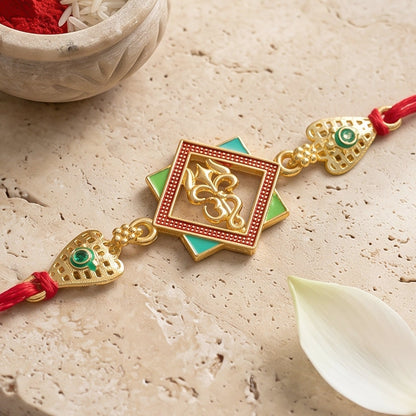 Gold-Toned Om Trishul Rakhi with Colorful Enamel for Raksha Bandhan (10pcs)