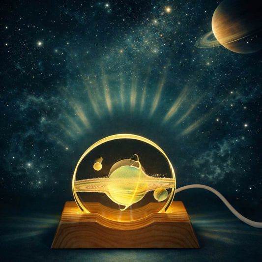 Saturn Planet 3D Acrylic LED Night Lamp with Wooden Base for Home Decor