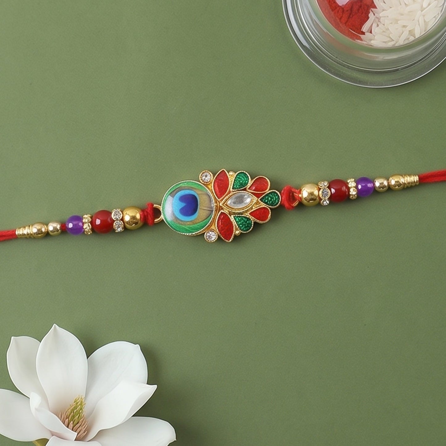 Designer Rakhi Peacock Paisley Beaded for Brother (5pcs)