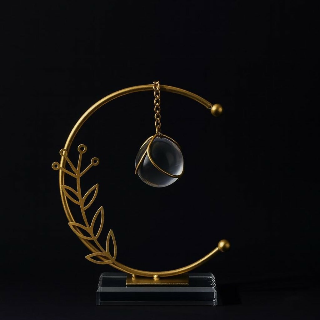 Crystal Ball Crescent Metal Table Decor Modern Decorative Showpiece