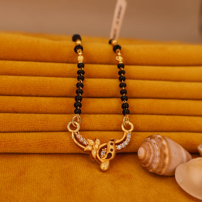 Modern Gold & AD Mangalsutra with Black Beads