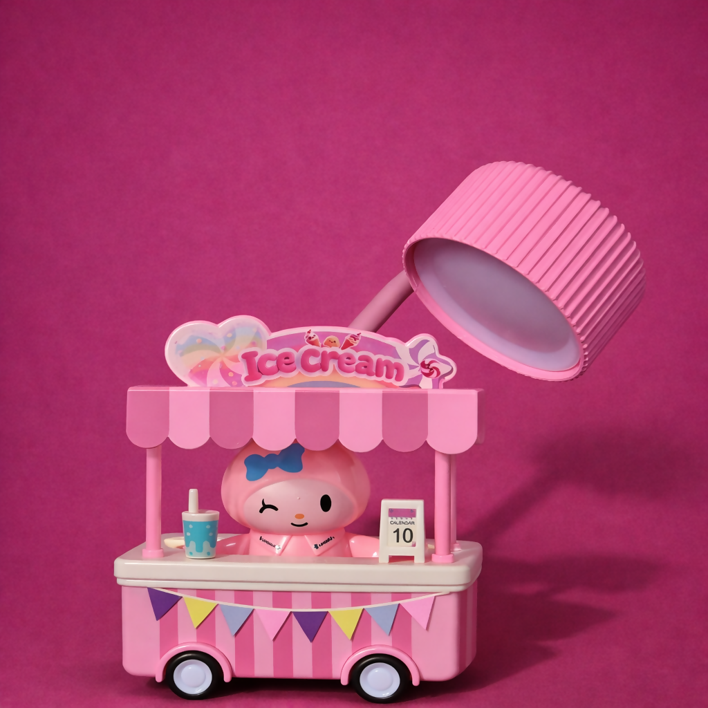 Cute Ice Cream Cart Night Lamp with Flexible Neck Desk Light for Kids Room
