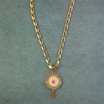 Gold Plated Pendant Necklace with Stone Studded Design