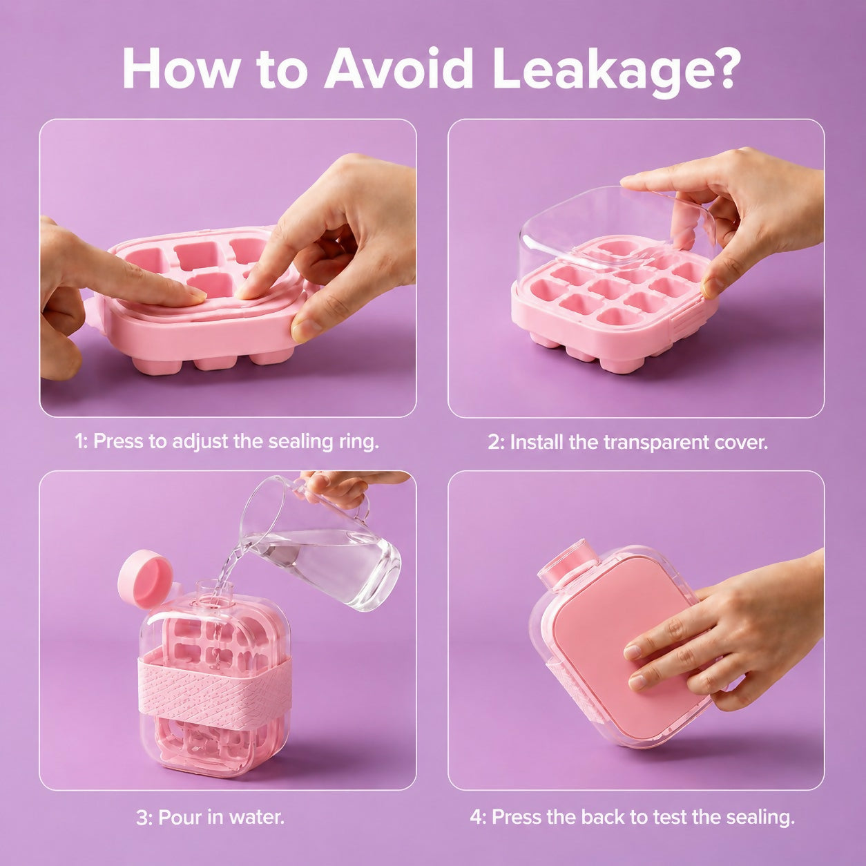 Leakproof Ice Cube Tray Bottle with Straw & Silicone Sleeve