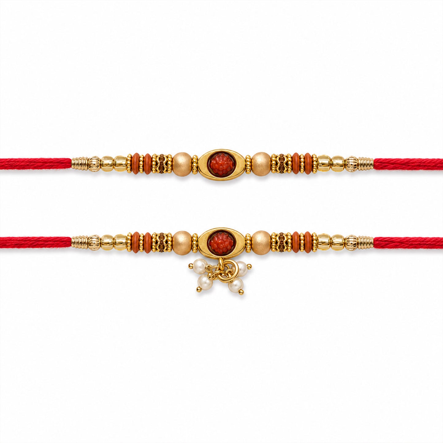 Elegant Pearl Drop Bhaiya Bhabhi Rakhi Set with Designer Beads & Red Thread Gift