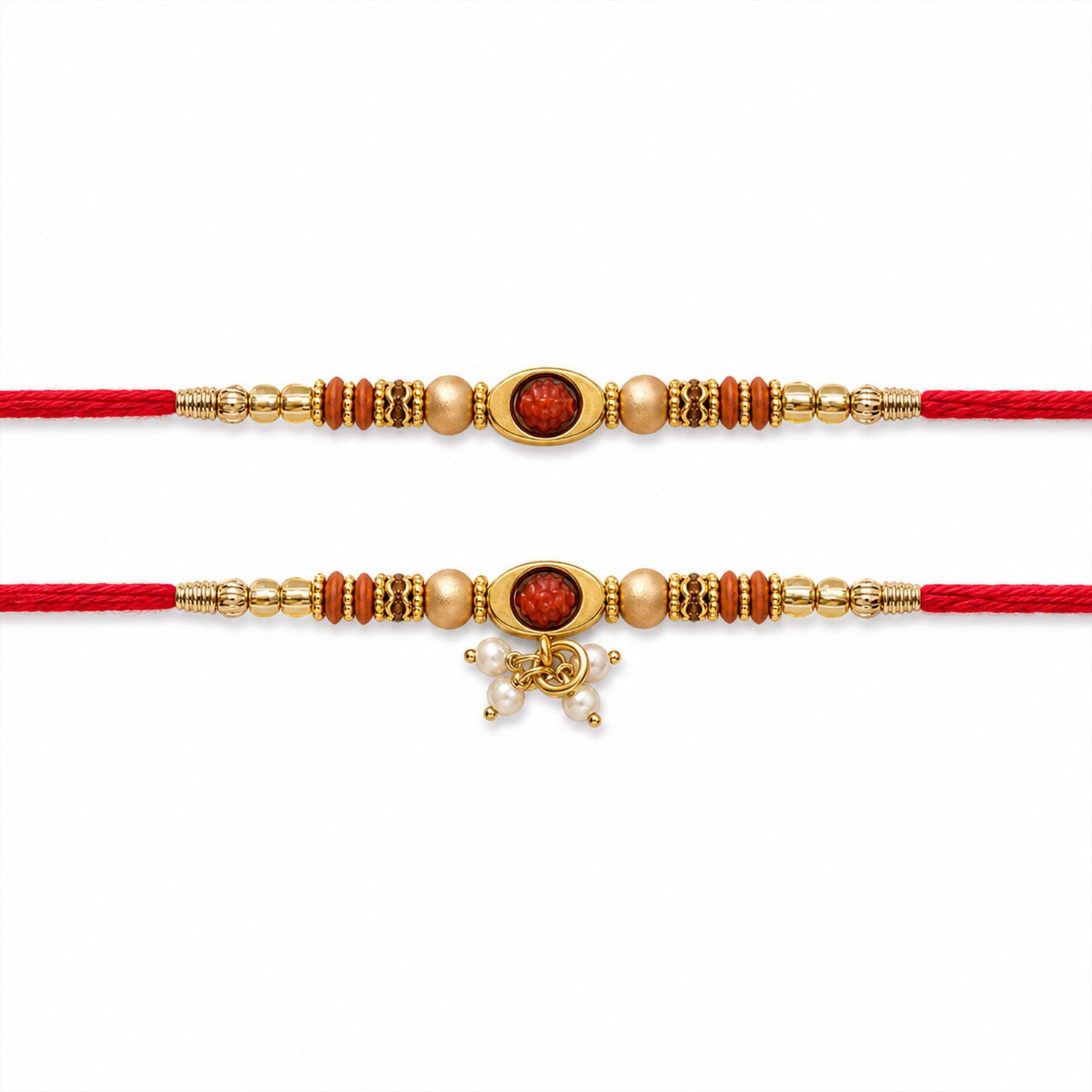 Elegant Pearl Drop Bhaiya Bhabhi Rakhi Set with Designer Beads & Red Thread Gift