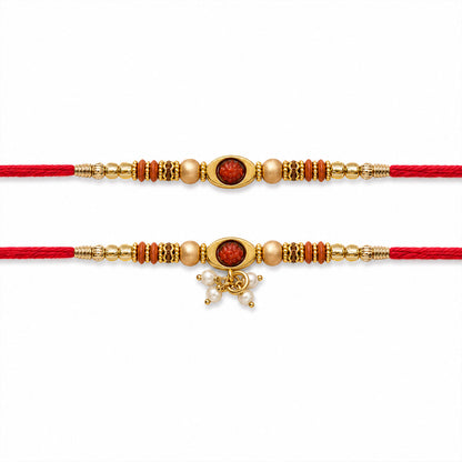 Classic Minimal Display Bhai Bhabhi Rakhi with Vertical Strands for Festive Gifting