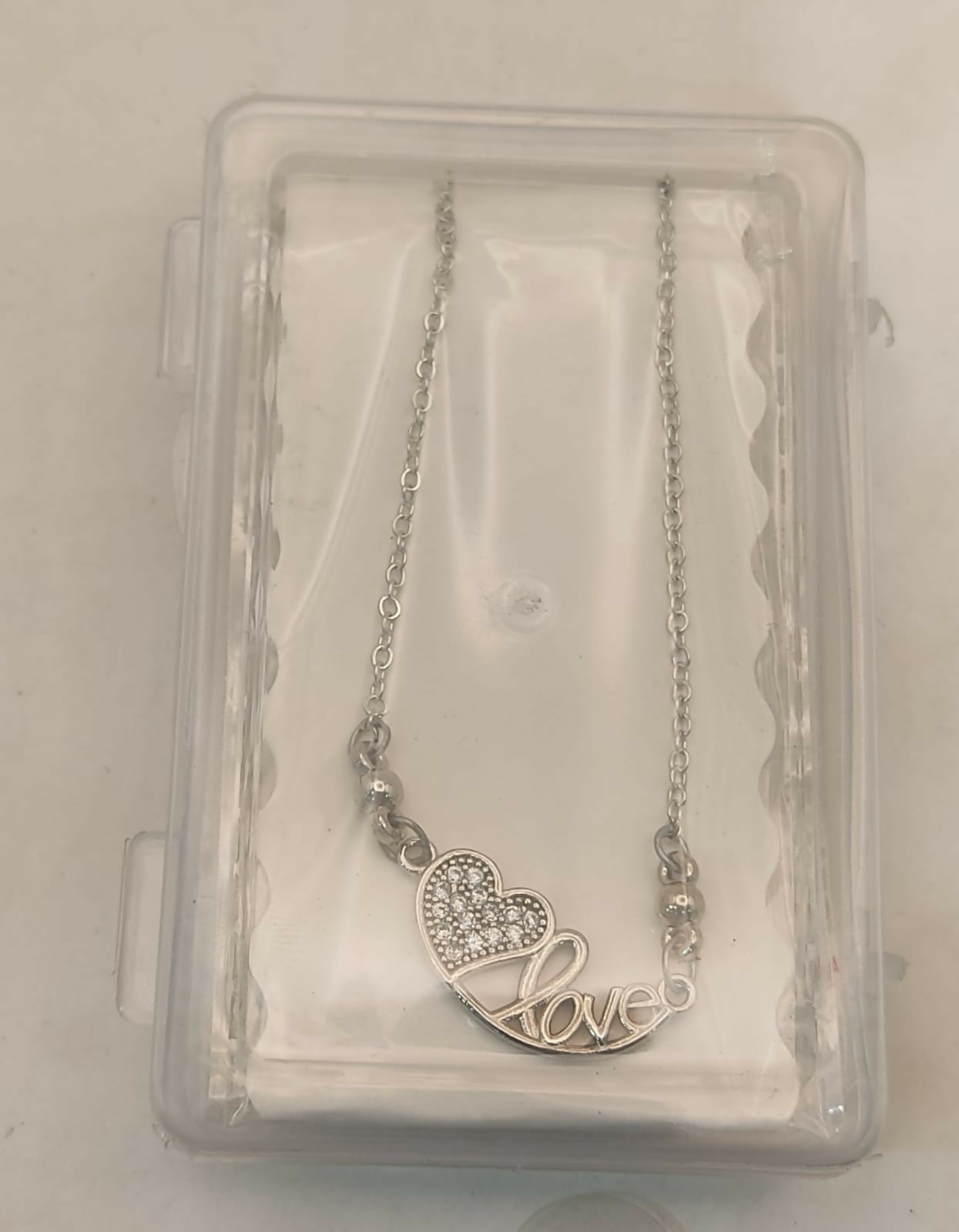 Silver Tone AD Pave Heart & Script 'Love' Pendant Necklace For women and girls