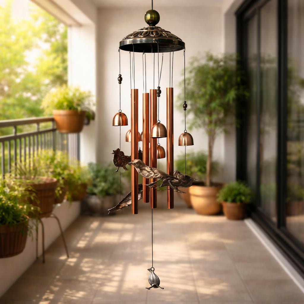 Metal Wind Chime with Bird Design Hanging Decor for Home Balcony