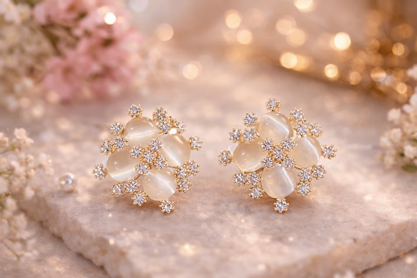 Elegant Floral Crystal Stud Earrings for Women And Girls
