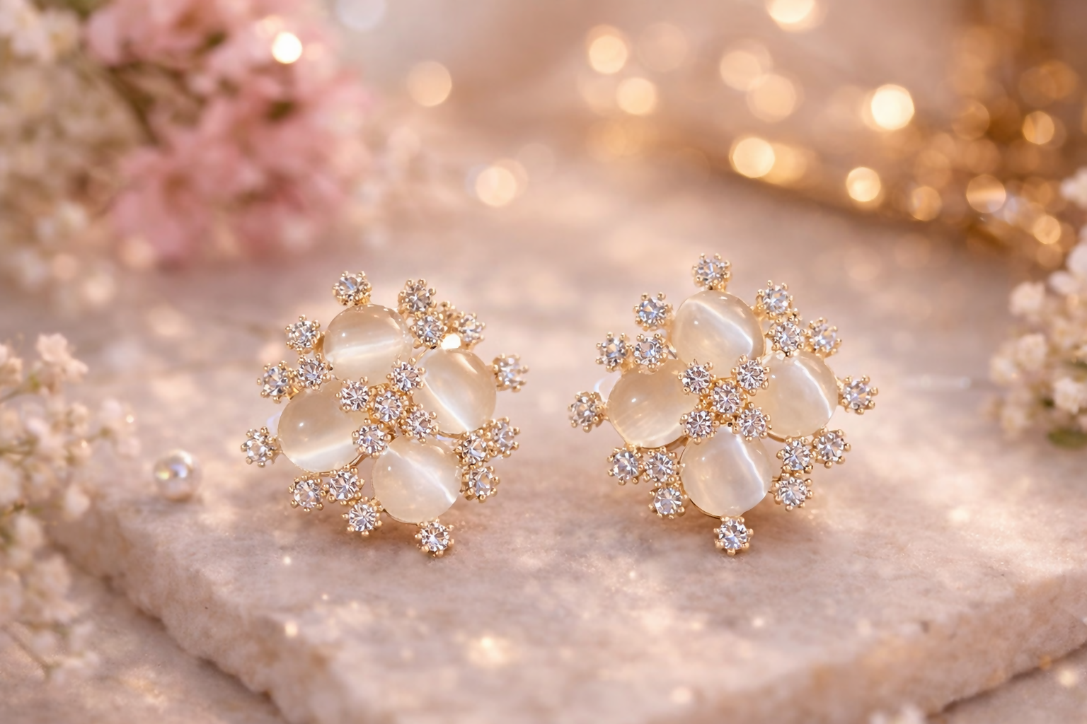 Elegant Floral Crystal Stud Earrings for Women And Girls