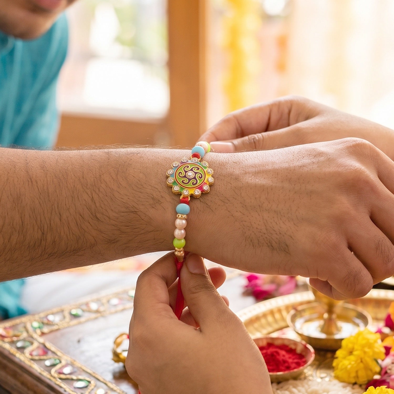Rakhi Vibrant Multicolor Floral Swirl Design for Raksha Bandhan (10pcs)