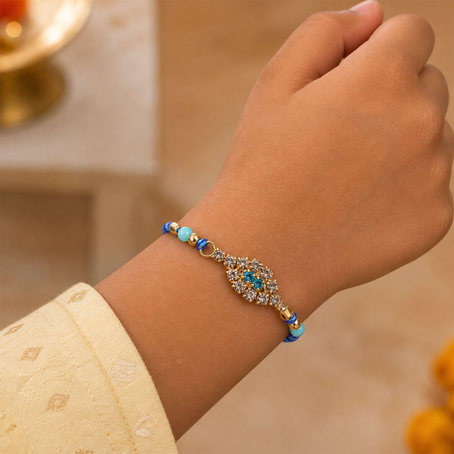 Oval Halo Motif Rakhi with AD Stones for Brother (Pack of 6)