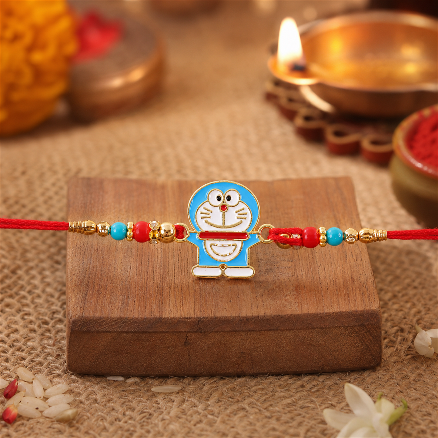 Blue Cartoon Cat Rakhi Set with Choco Magic, Pack of 3