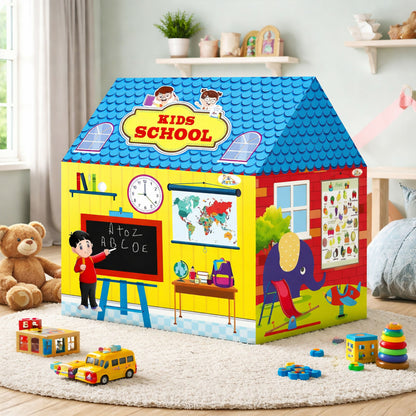 Kids School Play Tent House with Educational Charts & Blackboard Indoor Learning & Activity Play Tent for Children