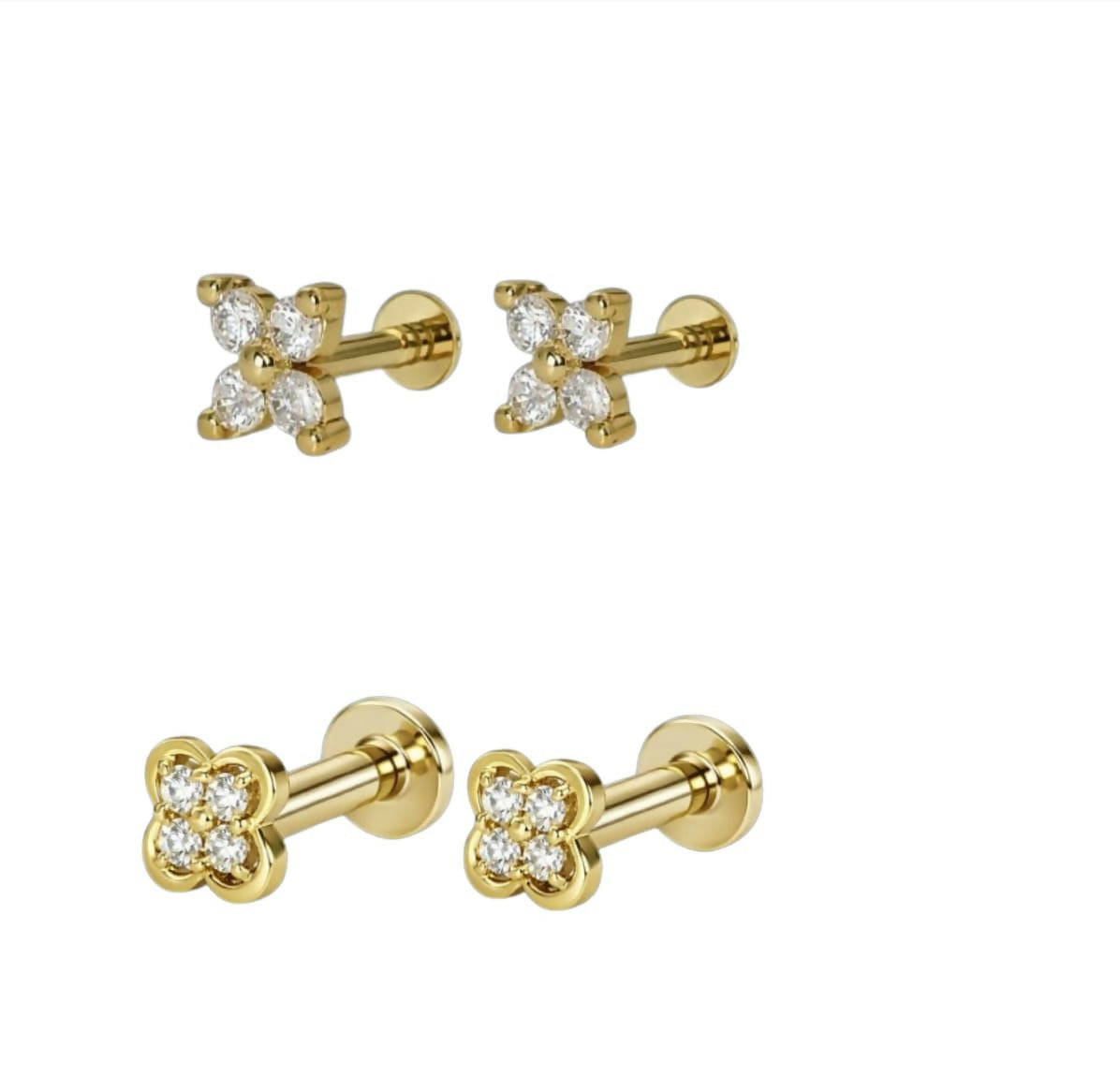 Gold plated surgical steel clover stud earrings designed for comfortable wear.