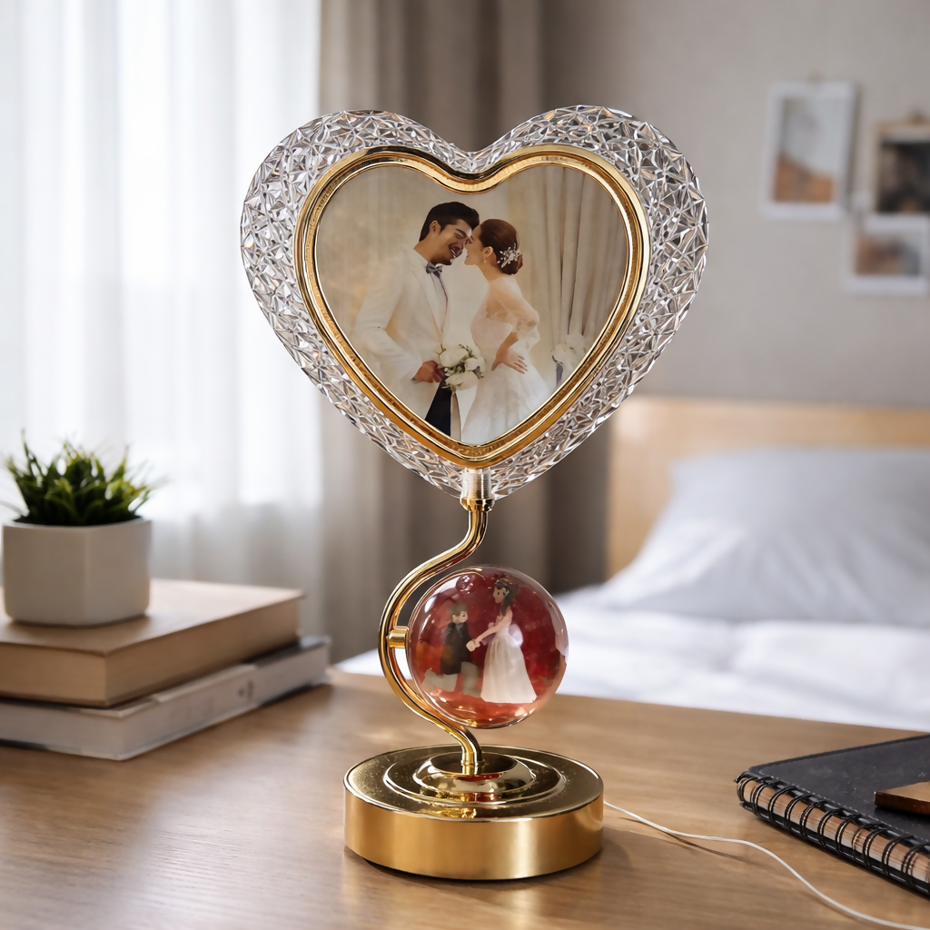 Heart Shape LED Photo Frame Lamp with Dual Display Table Light