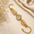 Elegant Gold-Tone Crystal Chain Bracelet Watch for Women – White Dial Luxury Fashion Wristwatch