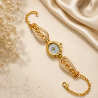 Elegant Gold-Tone Crystal Chain Bracelet Watch for Women – White Dial Luxury Fashion Wristwatch