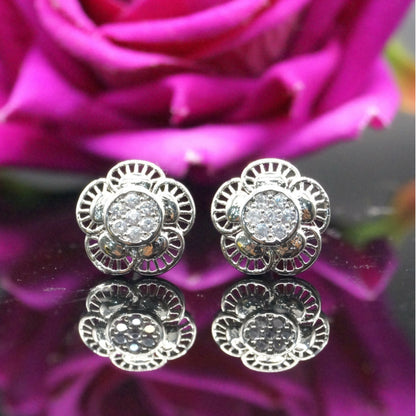 Silver-Plated AD Flower Stud Earrings for women and girls