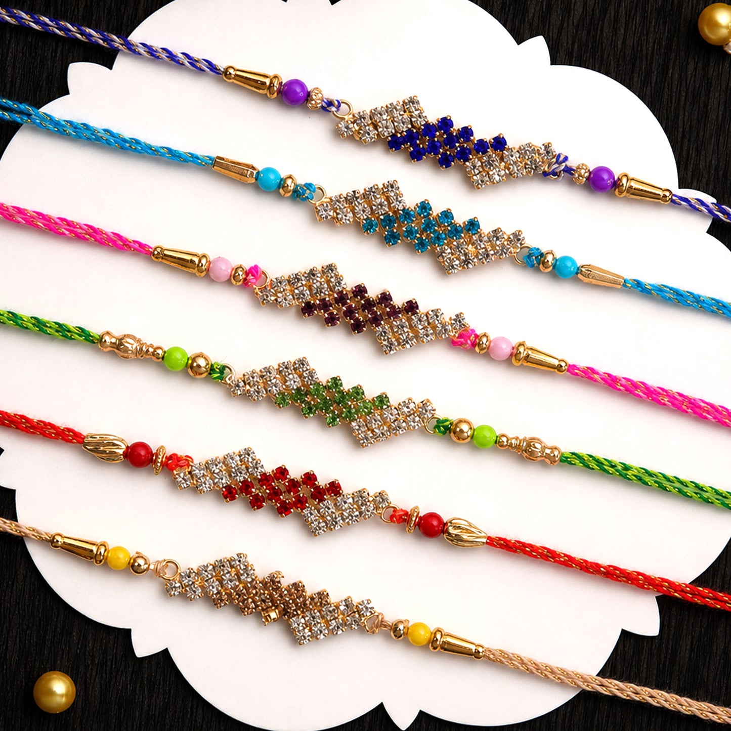 Diamond Lattice Stone Rakhi for Brother Gifting (Pack of 6)