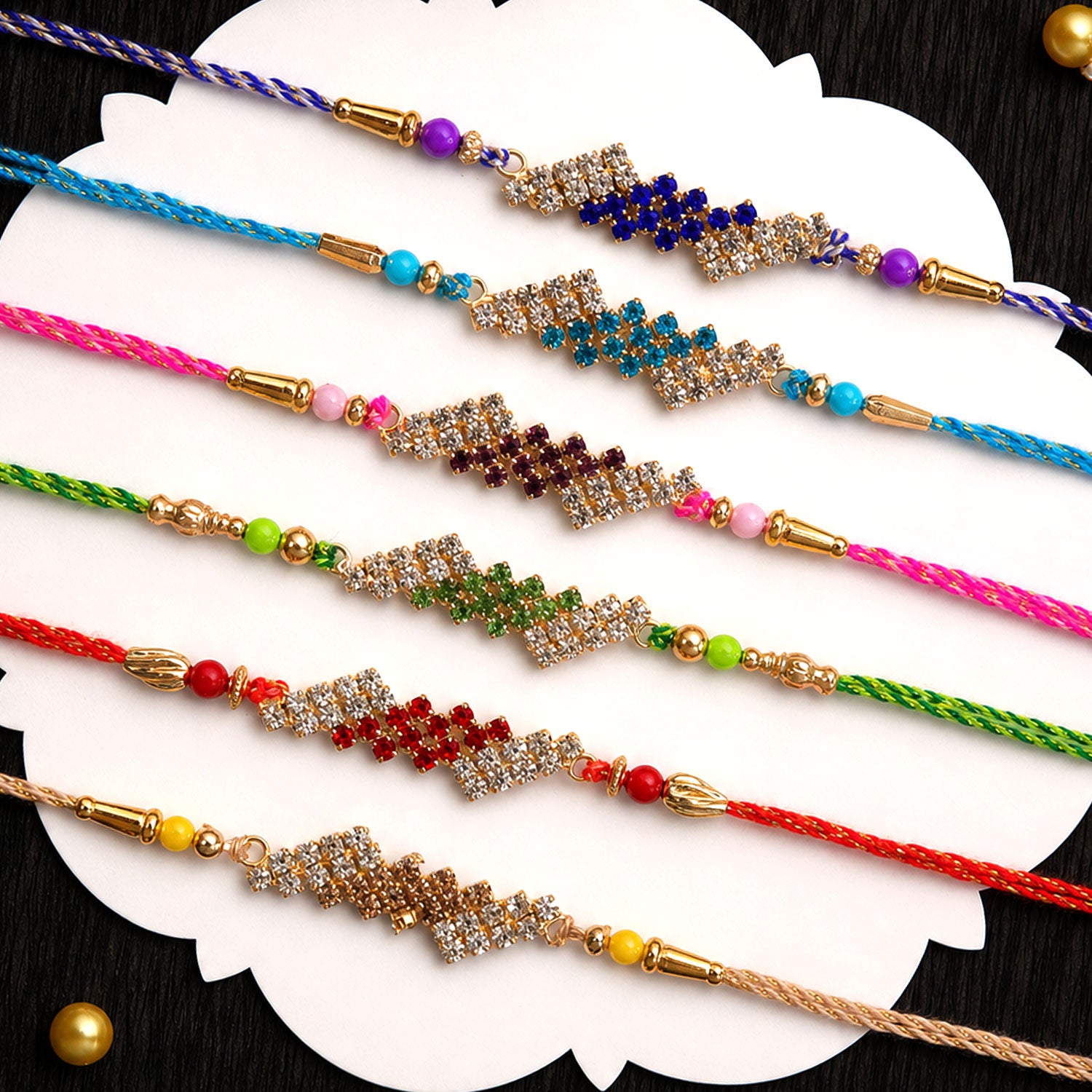 Diamond Lattice Stone Rakhi for Brother Gifting (Pack of 6)