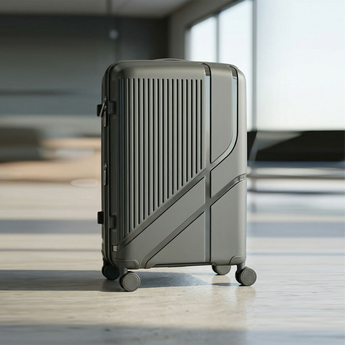 Close-up of SUN POLO blue hard shell luggage texture with impact-resistant shell