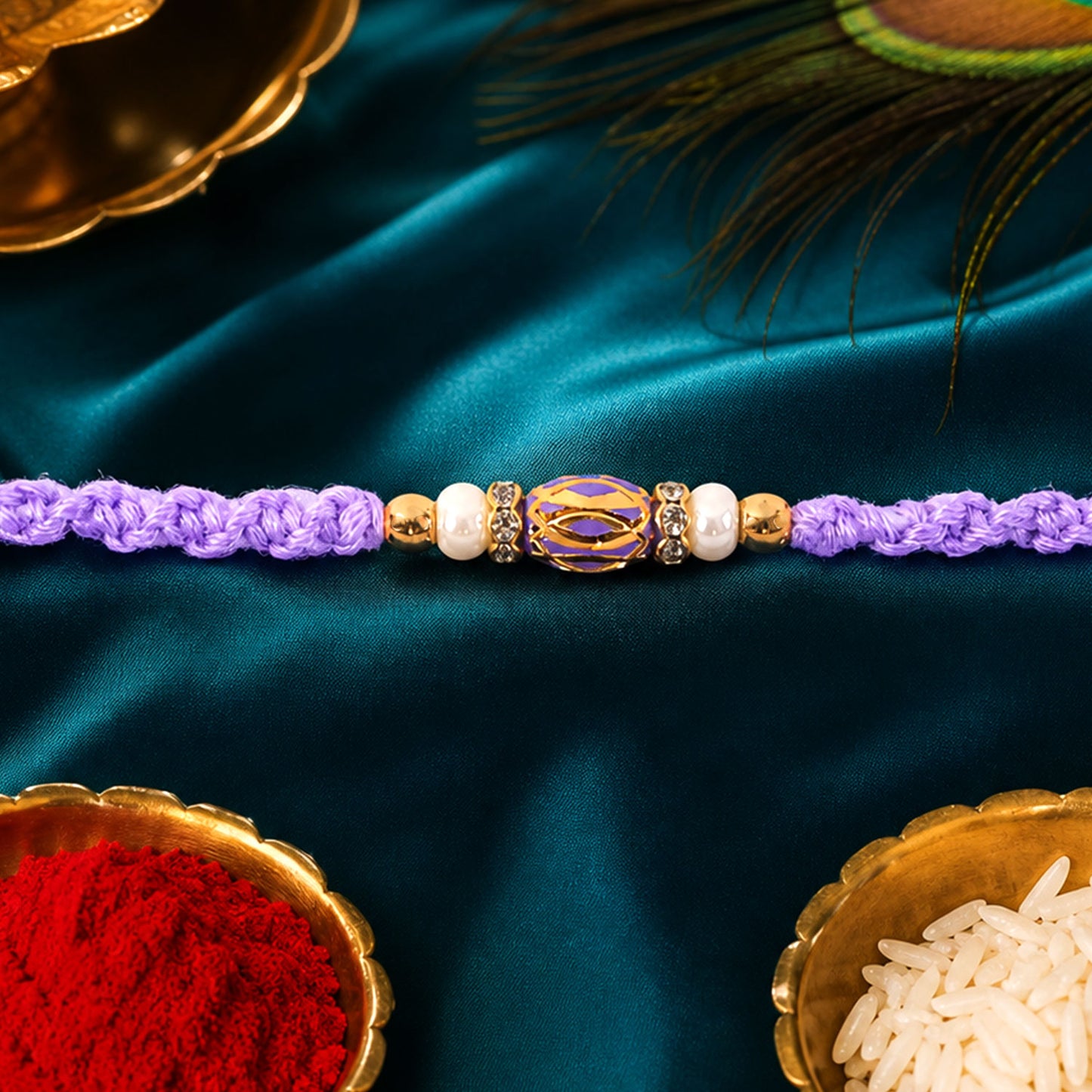 Purple Braided Rakhi with a Sparkling Crystal Oval Pendant Bead