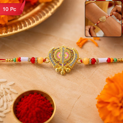 Khanda Rakhi for Brother Multicolor Enamel & Stone Design (10pcs)