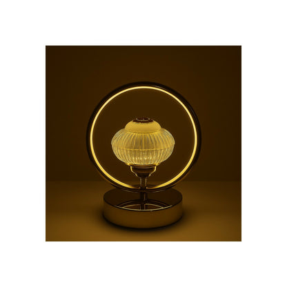 Modern Designer LED Table Lamp with Circular Ring Frame and Artistic Centerpiece Light – Elegant Ambient Lighting for Bedroom, Living Room, Office Desk, Study Table, Hotels & Gifting