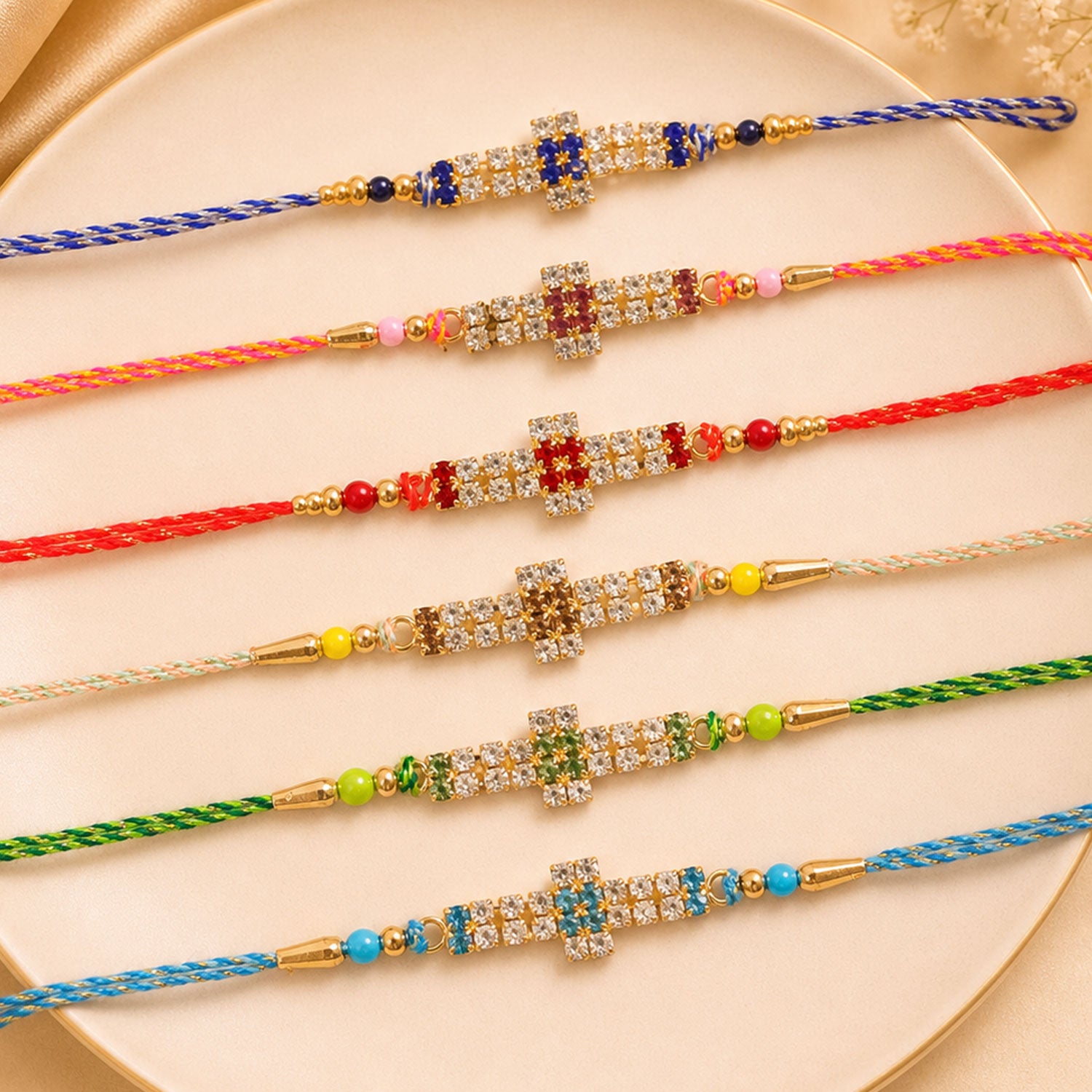 Cross Motif Band Rakhi with AD Stonework for Brother (Pack of 6)