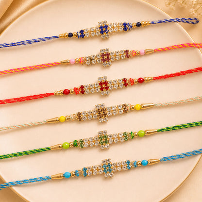 Cross Motif Band Rakhi with AD Stonework for Brother (Pack of 6)