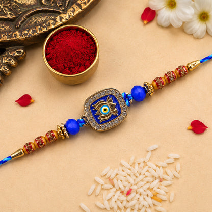 Lotus Nazar Evil Eye Cushion Studded Enamel Beads Designer Rakhi
