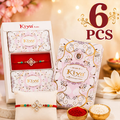Diamond Flower Crystal Rakhi with Turquoise Beads, Roli Chawal Coin and Gift Box Packing