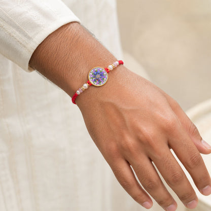 Round Mosaic Floral Bhai Bhabhi Lumba Rakhi with Pearl Drop Pair