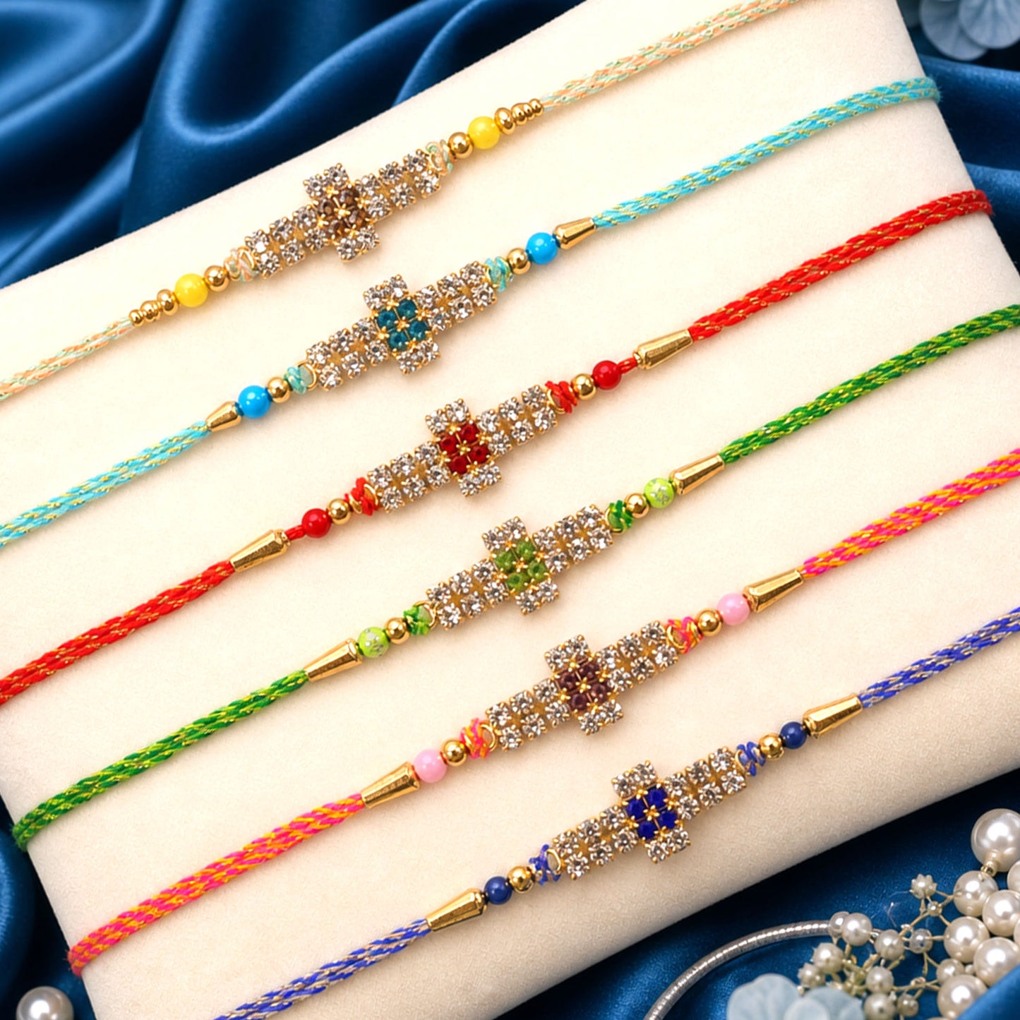 Cross Motif Stone Band Rakhi for Brother Gifting (Pack of 6)