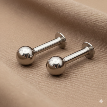 silver plated Back Stud Earrings Small Ball Labret Piercing for women and girls Combo Pack of 2