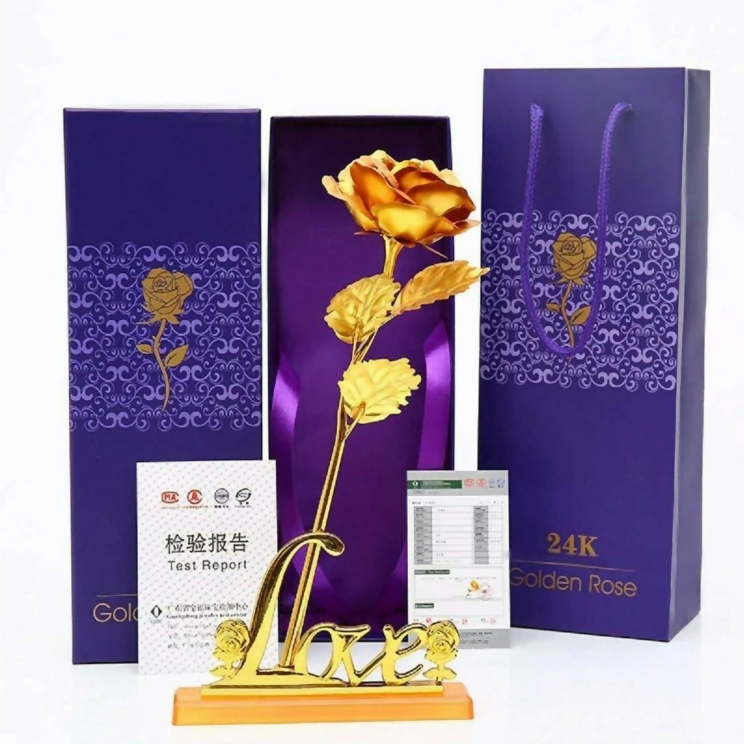 Premium LOVE Golden Rose Showpiece with Stand | 24K Gold Foil Artificial Rose with Love Base for Romantic Gifts | Ideal for Anniversary, Birthday, Valentine’s Day, Proposal & Home Decor | Elegant Golden Decorative Rose