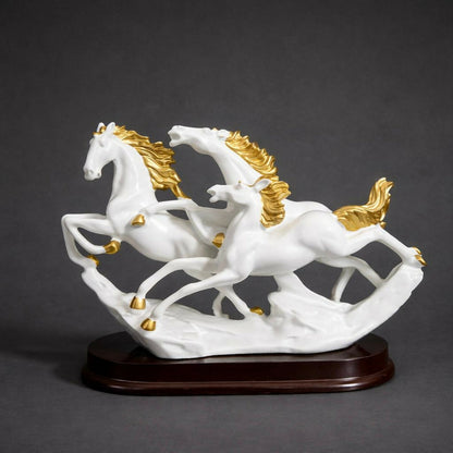 Running Horse Decorative Showpiece with Gold Accents for Home & Office Decor