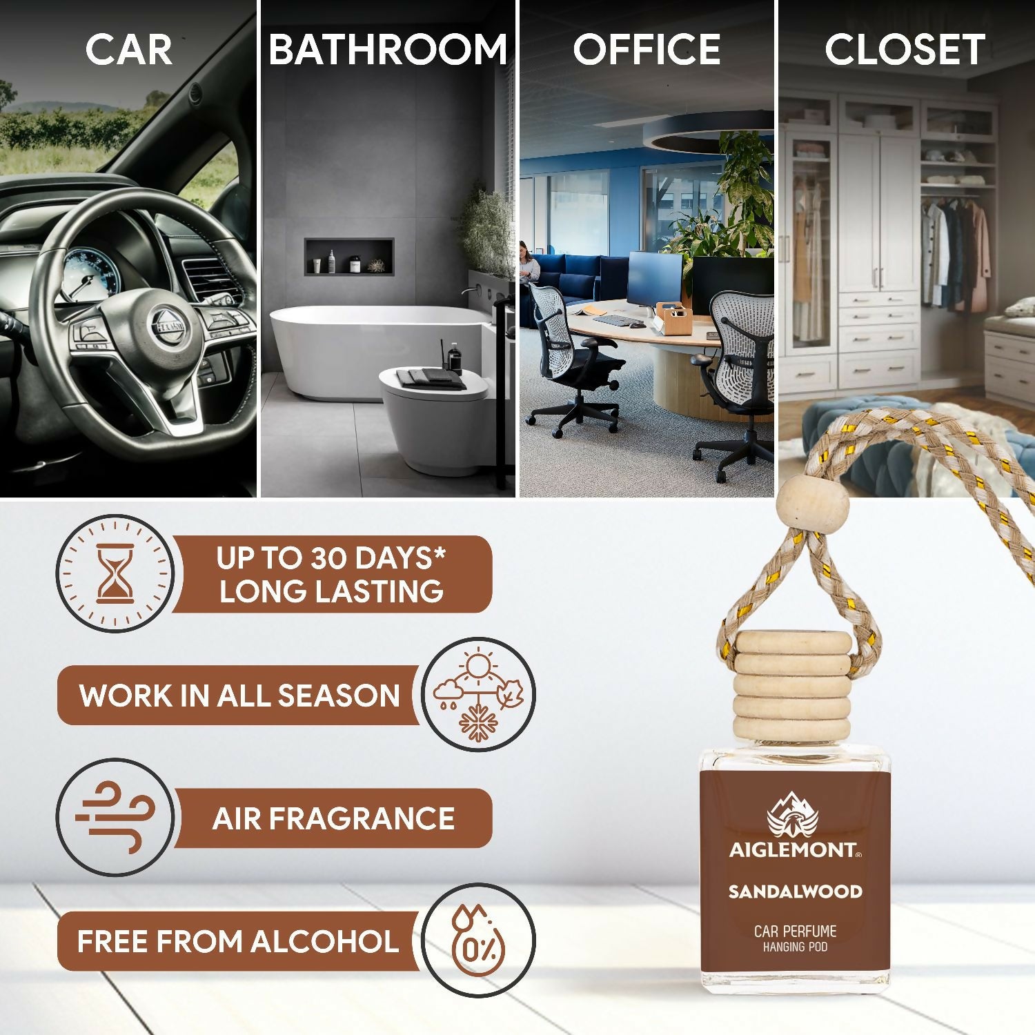 Sandalwood Car Perfume Hanging Pod Long Lasting Air Freshener Premium (10ml)