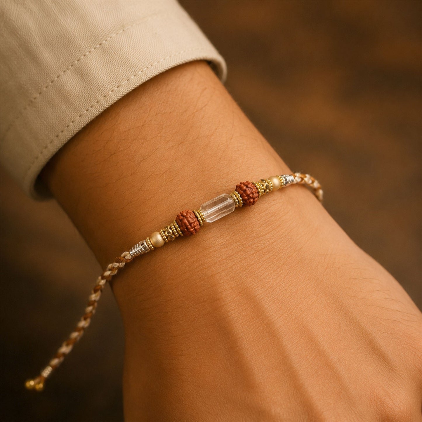 Graceful Pastel Pearl Rakhi with Fine Beads and Premium Raksha Bandhan Charm