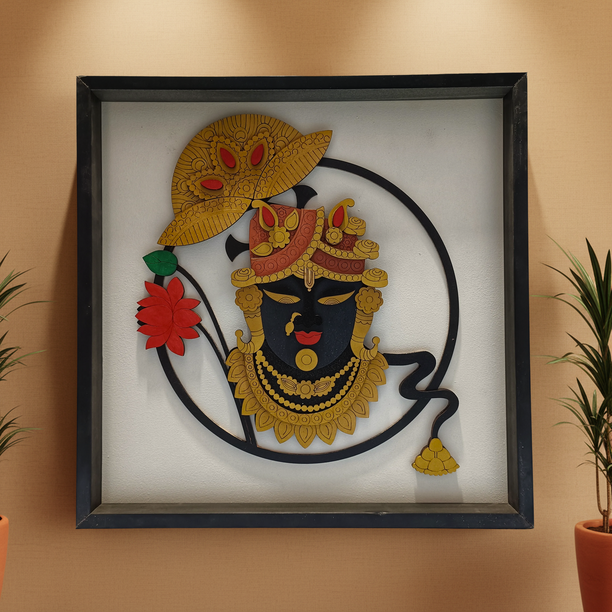 Handcrafted Multi-Layer Wooden Shreenathji Wall Art – 3D Frame | Divine Home Temple Decor | Traditional Handmade Spiritual Wall Hanging