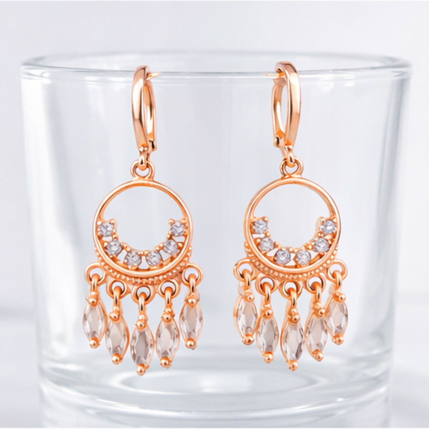 Close-up of lightweight designer fashion earrings suitable for party look