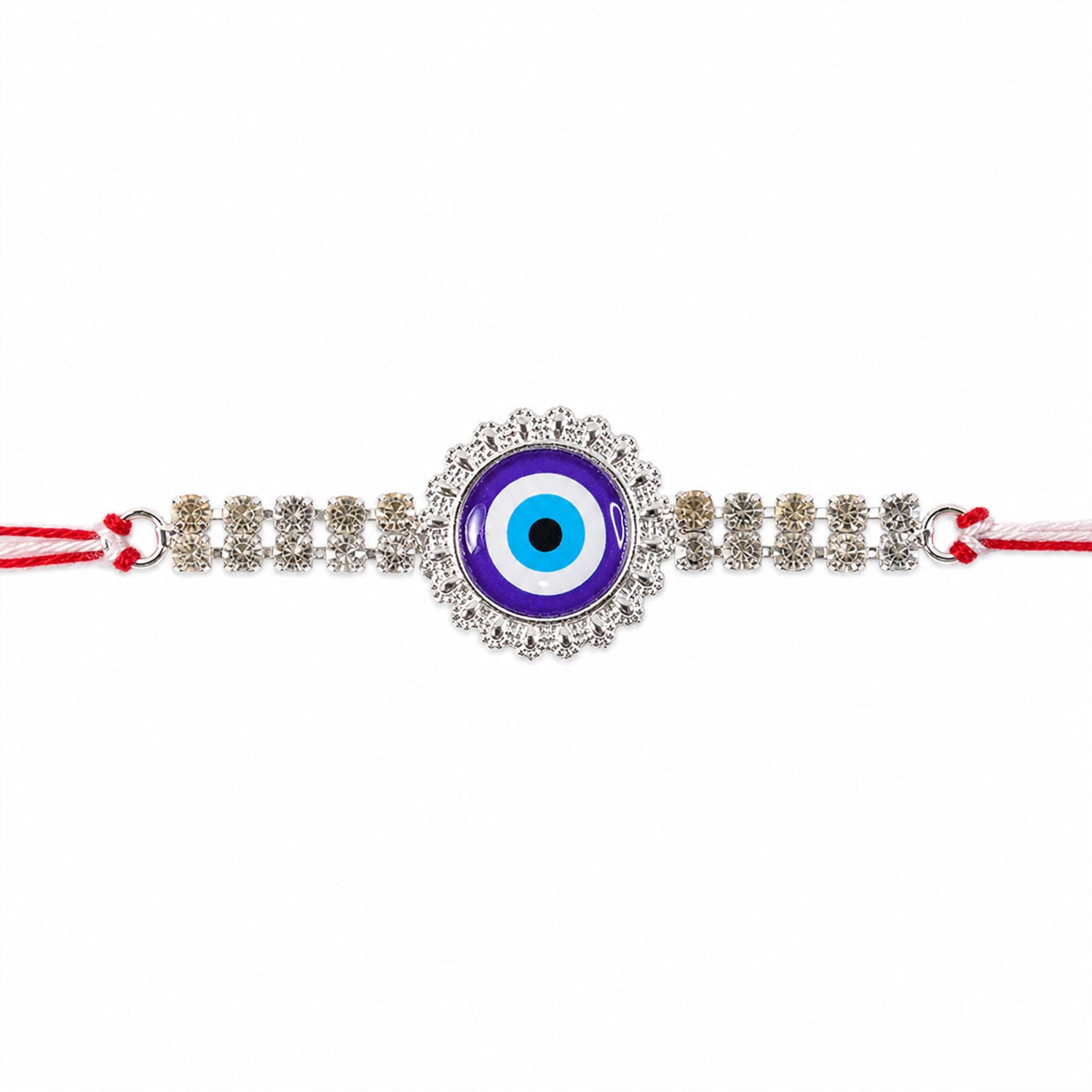 Premium Rakhi showcasing Evil Eye Charm, leaf touch and thread look for Gift Use