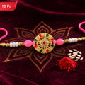 Round Floral Kundan Rakhi with Beads for Raksha Bandhan Special (10pcs)