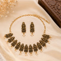 Temple Style Goddess Motif Necklace Set with Pearl Drops & Matching Earrings for Women