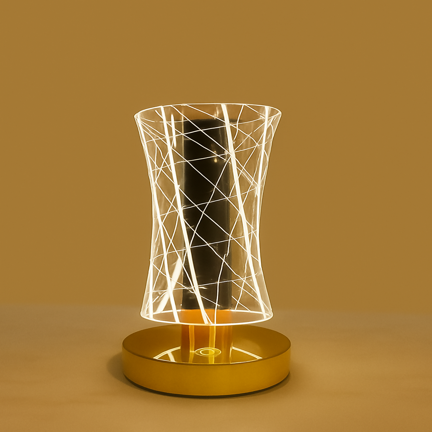 Acrylic 3D Illusion LED Table Lamp for Home Décor | Touch Sensor Golden Base Night Lamp | USB Rechargeable Warm Light Bedside Light for Bedroom, Living Room, Office & Gifting (Pack of 1)