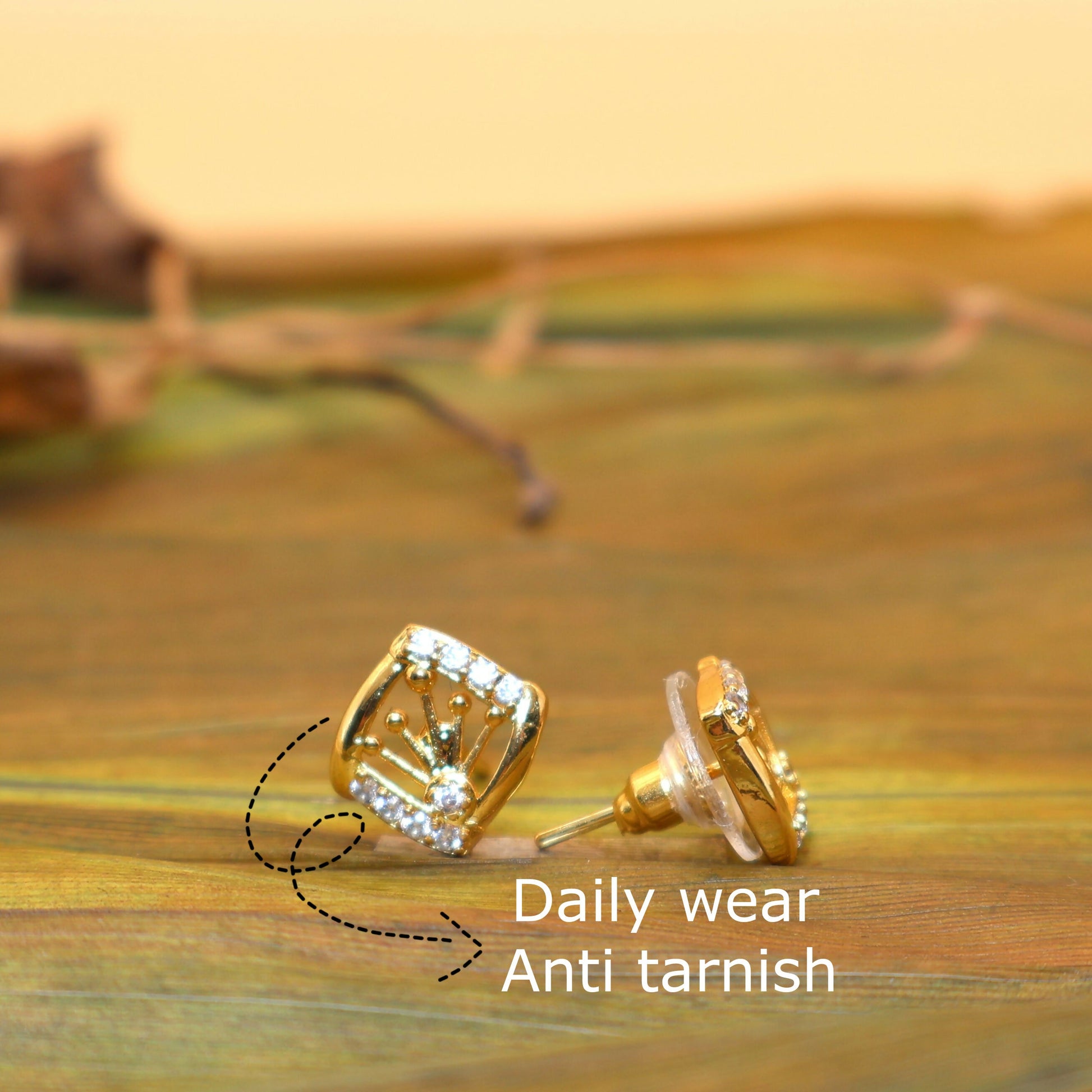 Gold Diamond Cage Stud Earring Setting - Square Solitaire Mount for women & girls