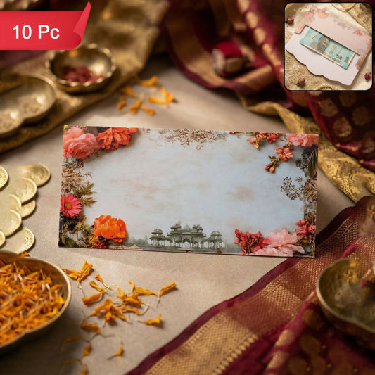 Floral Palace Theme A4 Size Money & Gift Envelope with Scalloped Flap Design – Pack of 10 Pcs