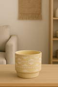 Ceramic Planter Pot – Handcrafted Beige with White Tribal Patterns
